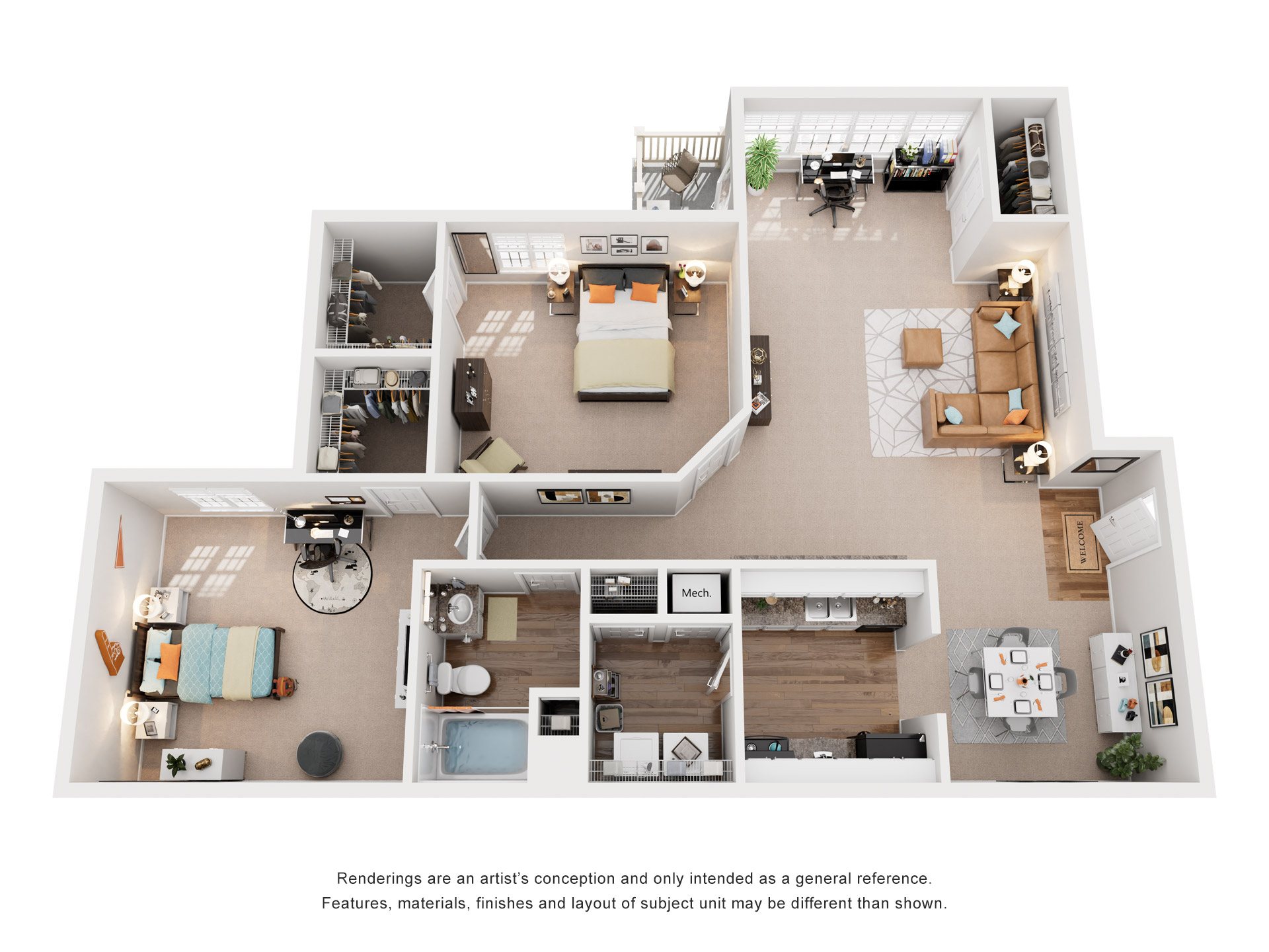 Floor plan for 2 beds, 1 bath, 1212 sqft